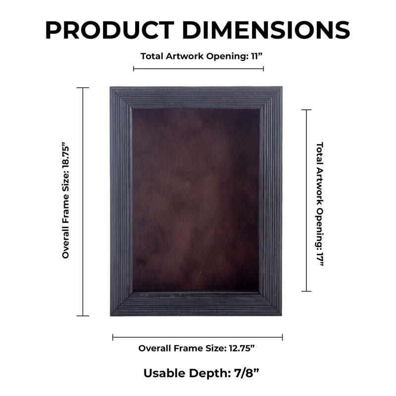 11x17 Distressed Black Shadowbox Frame Interior Size 11x17 by 1 1/8" Deep Brown AcidFree